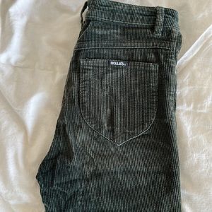 Rollas Women's Eastcoast High Rise Flare Corduroy dark green Pants 27 Faded